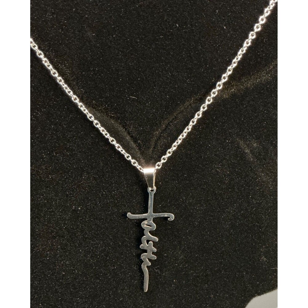 Stainless Steel Christian Cross Faith Pendant Necklace Gift Men Women Chain 20”